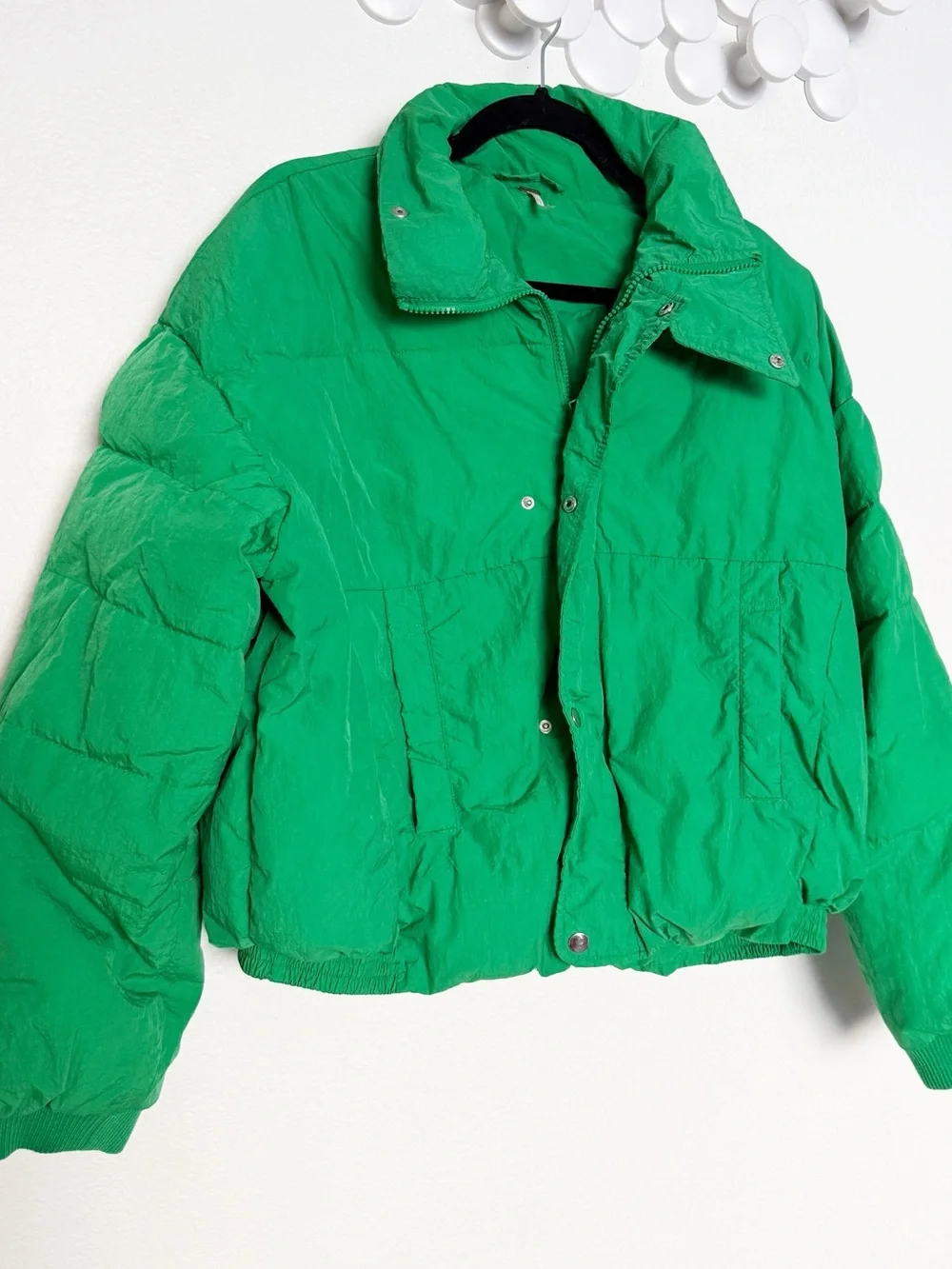 Free People Cold Rush Slouchy Cropped Puffer Coat Green Drawstring Jacket S